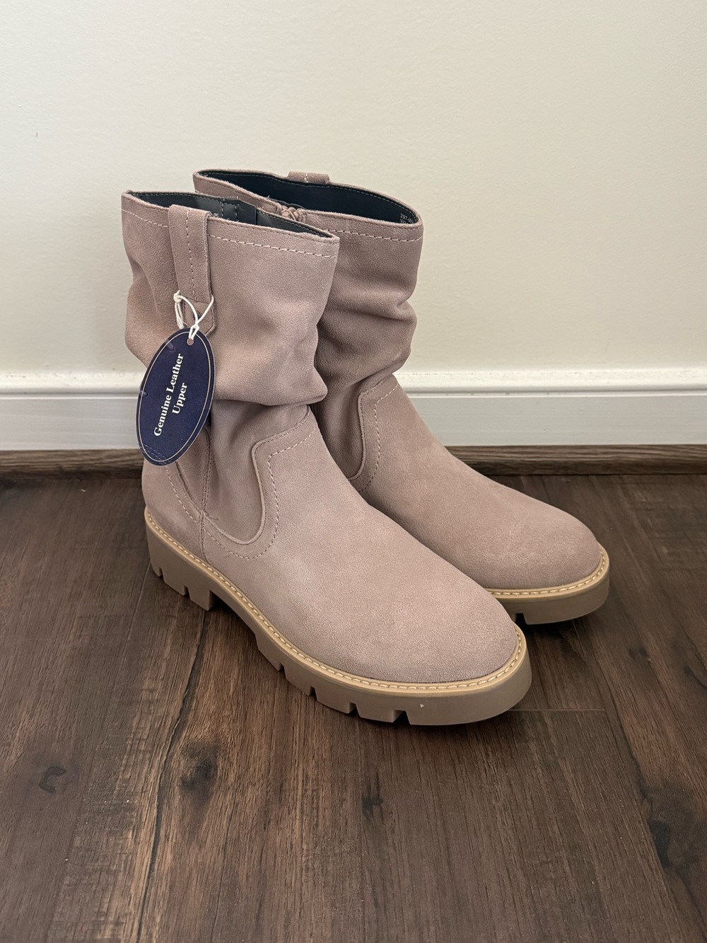 White Mountain Taupe Leather Lug Sole Boots Mid-Calf Slouchy Women’s 8.5 NWT